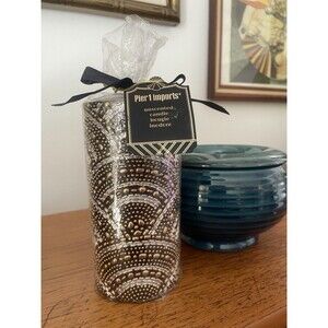 NEW 6" Pier 1 Black Gold Bead Decorative Pillar Candle Metallic Unscented